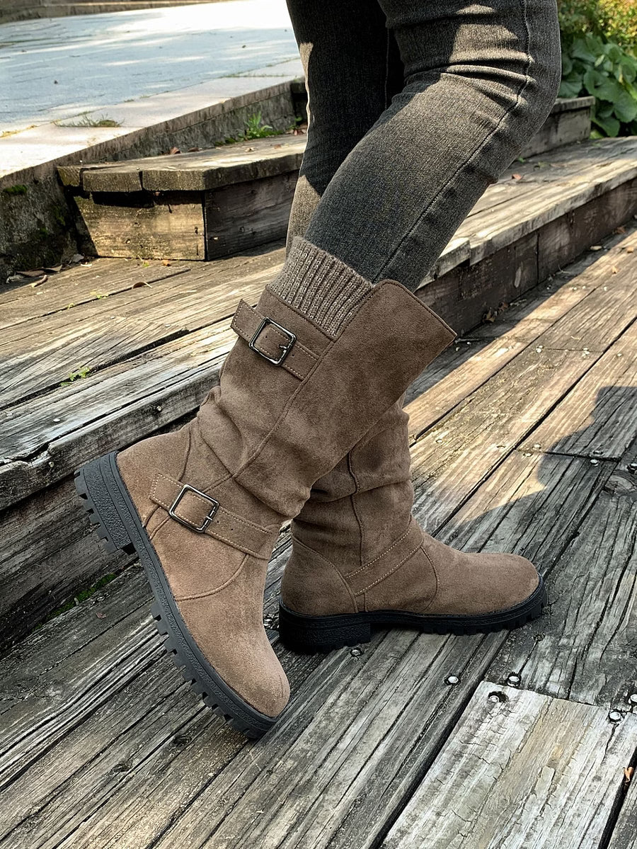 Women's Vintage Print Warm Waterproof Leather Boots