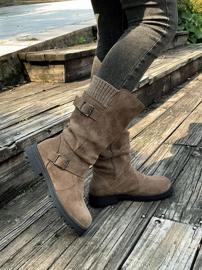 Women's Vintage Print Warm Waterproof Leather Boots