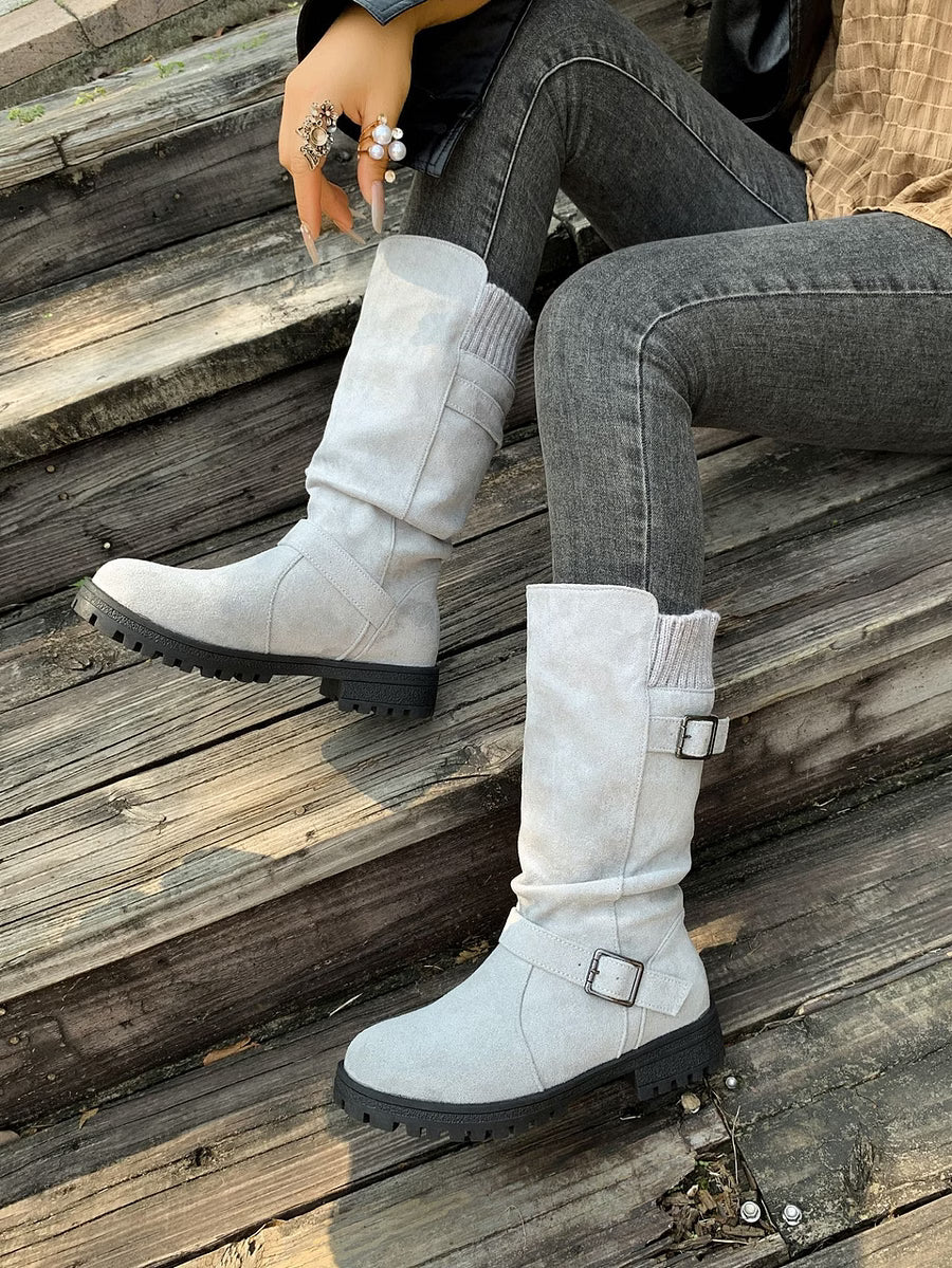 Women's Vintage Print Warm Waterproof Leather Boots