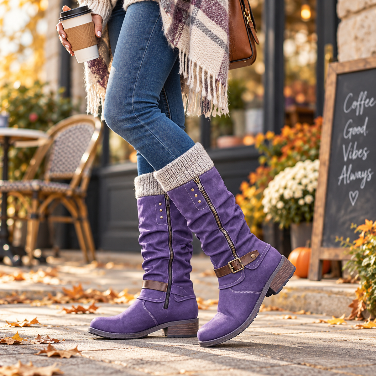 Promotion 50% OFF - Women’s Leather Flat Heel Mid-Calf Zipper Boots
