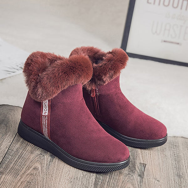 LAST DAY 50% OFF-Women's Comfy Suede Fur Collar Winter Warm Non-Slip Waterproof Snow Boots