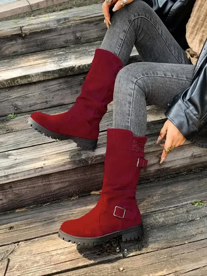 Women's Vintage Print Warm Waterproof Leather Boots