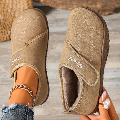 Women's Winter Mules – Warm Plush-Lined Shoes with Adjustable Hook-and-Loop Straps