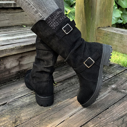 Women's Vintage Print Warm Waterproof Leather Boots