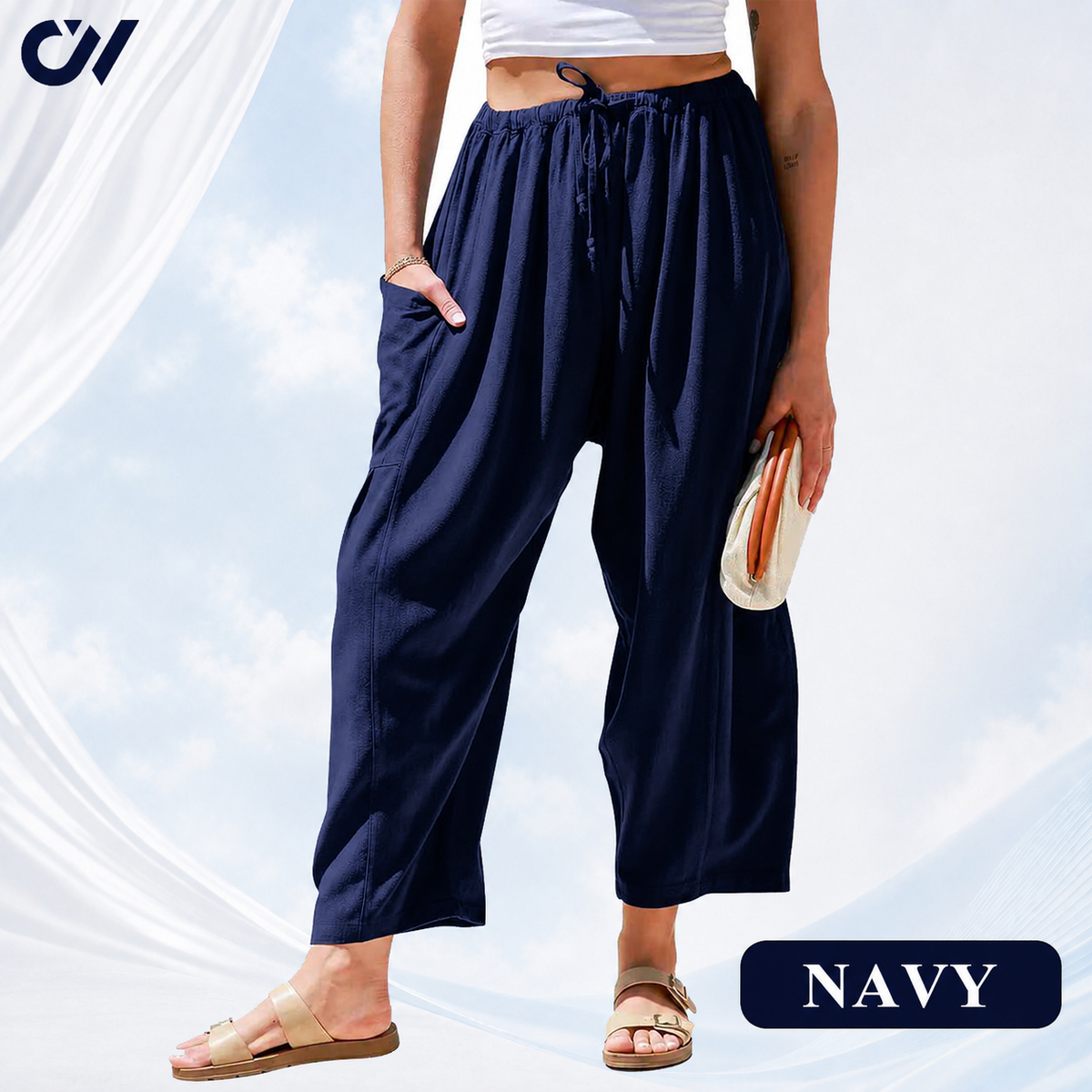 Women’s Relaxed Linen-Blend Wide-Leg Pants