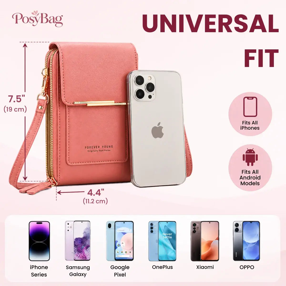 PosyBag - Touch Screen Waterproof Leather Crossbody Phone Bag for iPhone, Galaxy & Other
