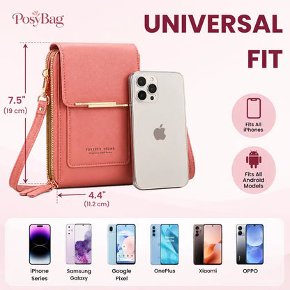 PosyBag - Touch Screen Waterproof Leather Crossbody Phone Bag for iPhone, Galaxy & Other