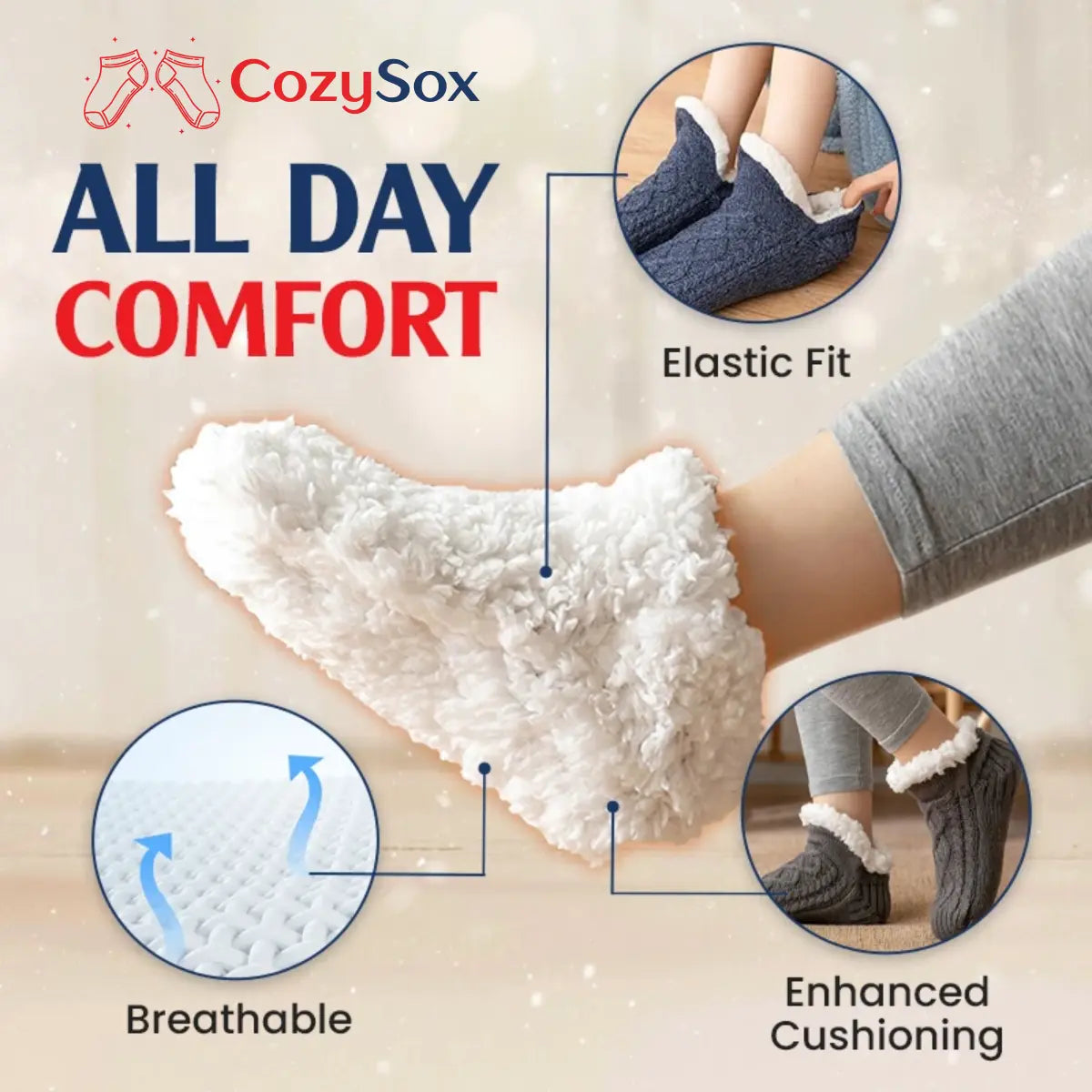CozySox - Fleece-Lined Non-Slip Thermal Slippers Socks
