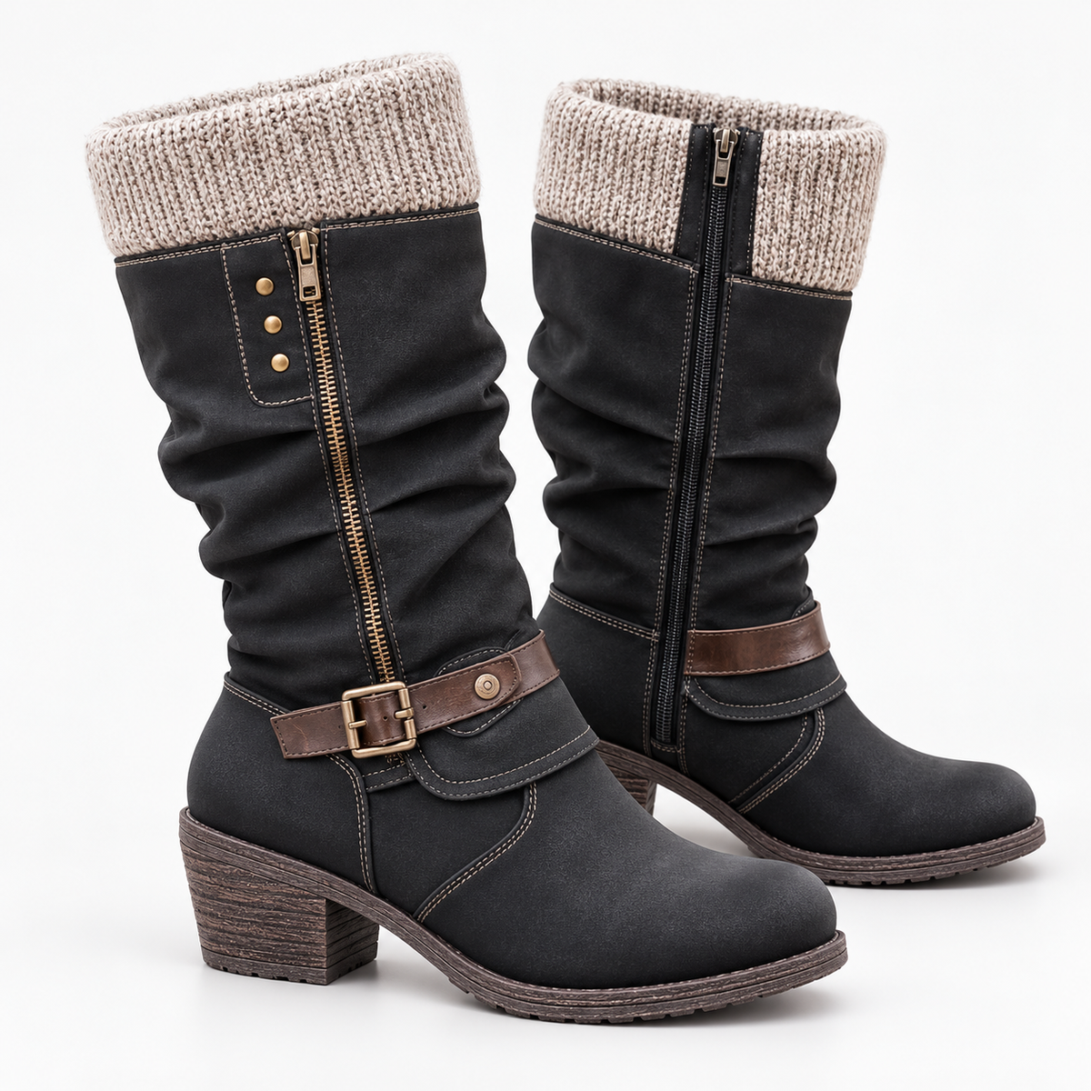 Promotion 50% OFF - Women’s Leather Flat Heel Mid-Calf Zipper Boots