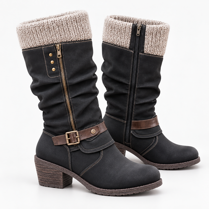 Promotion 50% OFF - Women’s Leather Flat Heel Mid-Calf Zipper Boots