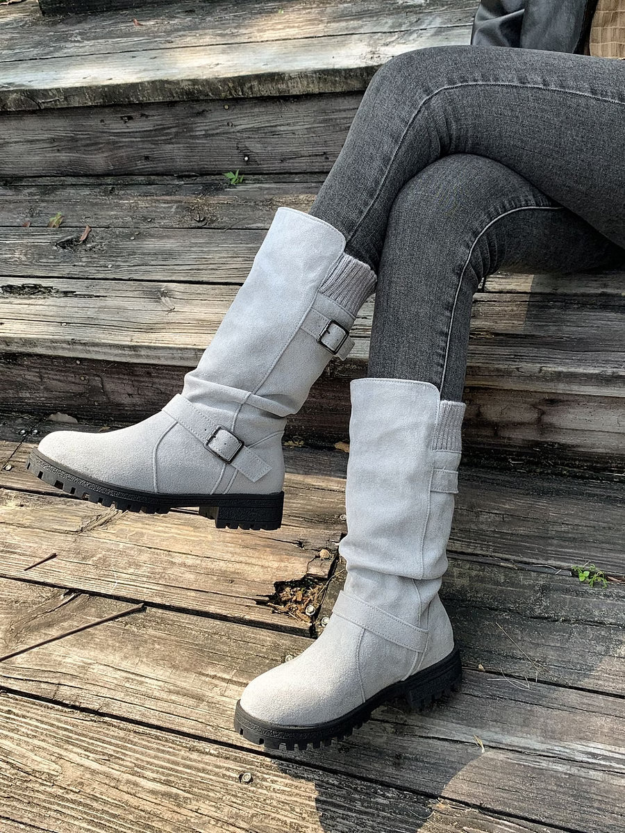 Women's Vintage Print Warm Waterproof Leather Boots