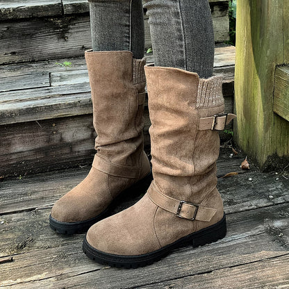 Women's Vintage Print Warm Waterproof Leather Boots