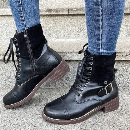 LAST DAY 50% OFF-Women's Vintage Print Warm Waterproof Leather Boots