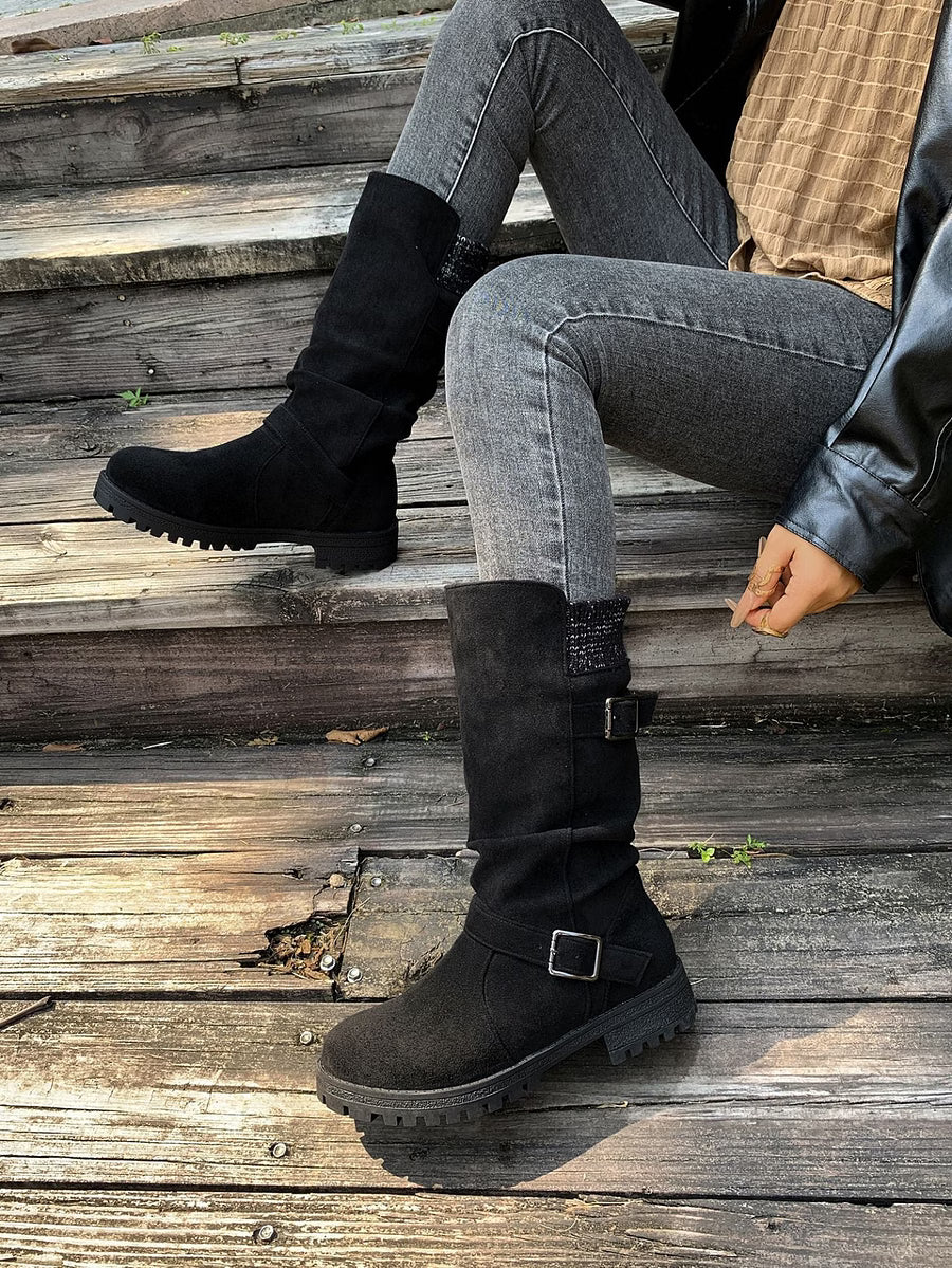 Women's Vintage Print Warm Waterproof Leather Boots