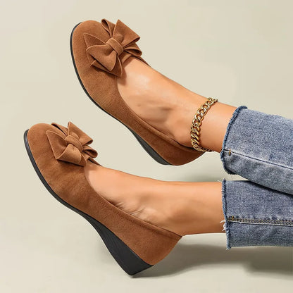 Women’s Mary Jane Shoes – Comfortable Wedge Flats with Bow Detail