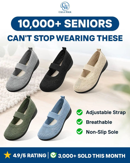 CallaWalk - Breathable Knit Mary Jane Flats – Easy Slip-On Comfort Shoes for Women