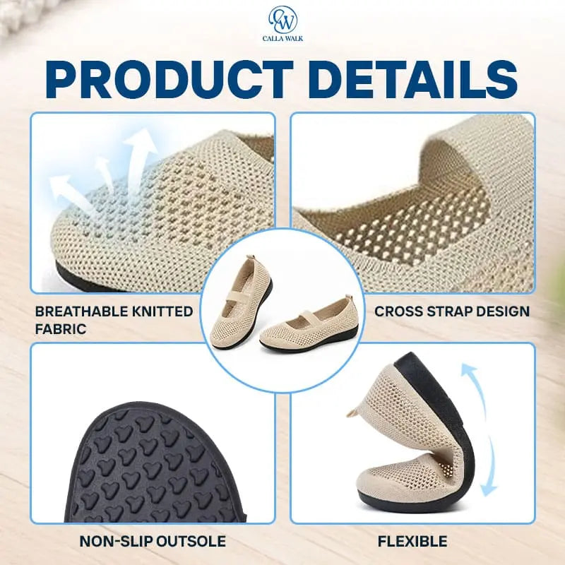 CallaWalk - Breathable Knit Mary Jane Flats – Easy Slip-On Comfort Shoes for Women