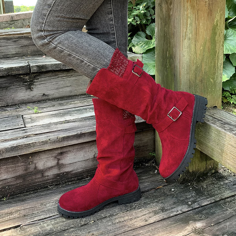Women's Vintage Print Warm Waterproof Leather Boots