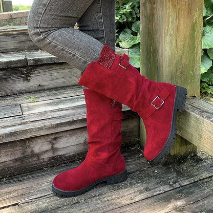 Women's Vintage Print Warm Waterproof Leather Boots