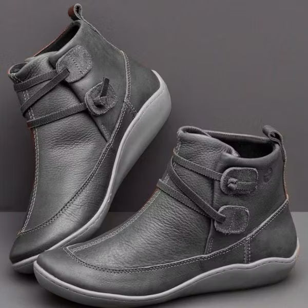Women's Casual Double Buckle Straps Leather Orthor Ankle Boots