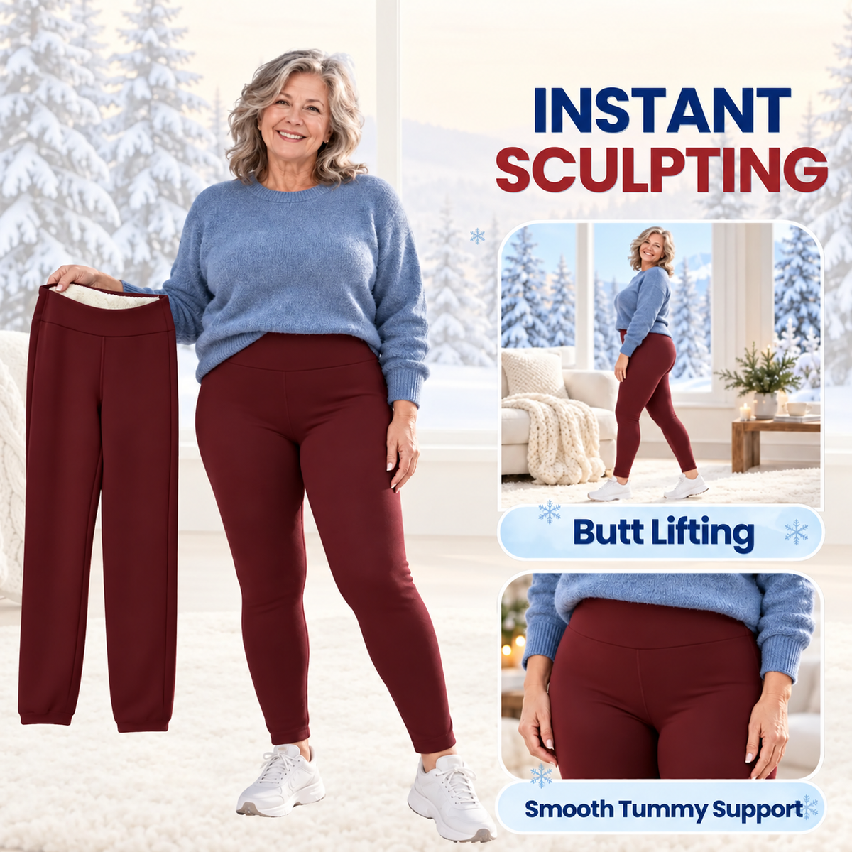 Thermal High-Waisted Lambswool Fleece Lining Cozy Comfort Leggings