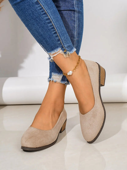Women's Velvet Heels – Round Toe, Slip-On