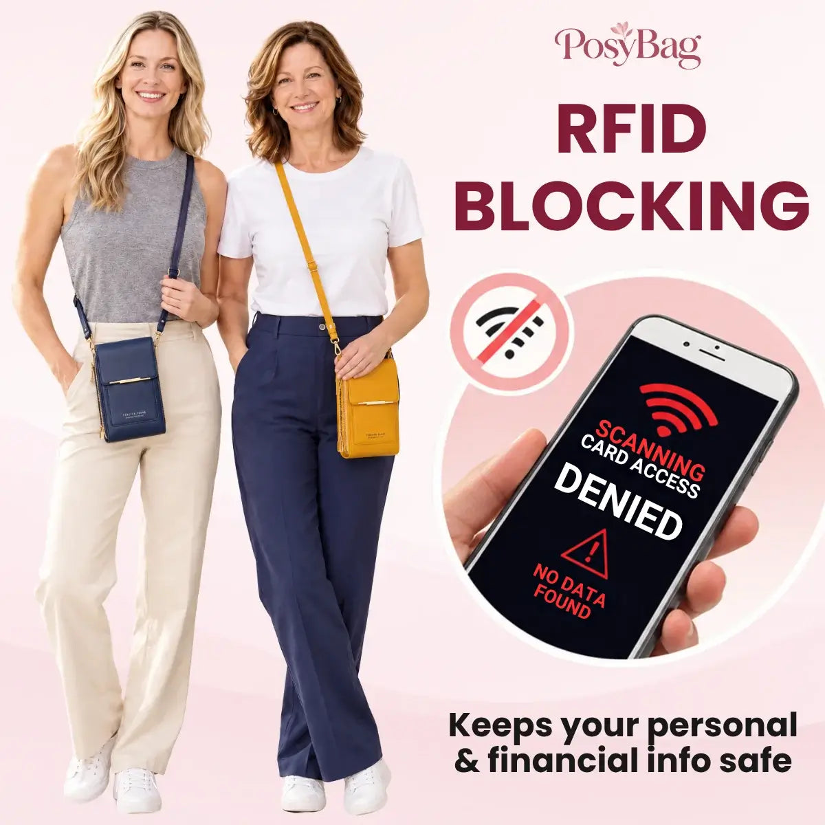 PosyBag - Touch Screen Waterproof Leather Crossbody Phone Bag for iPhone, Galaxy & Other