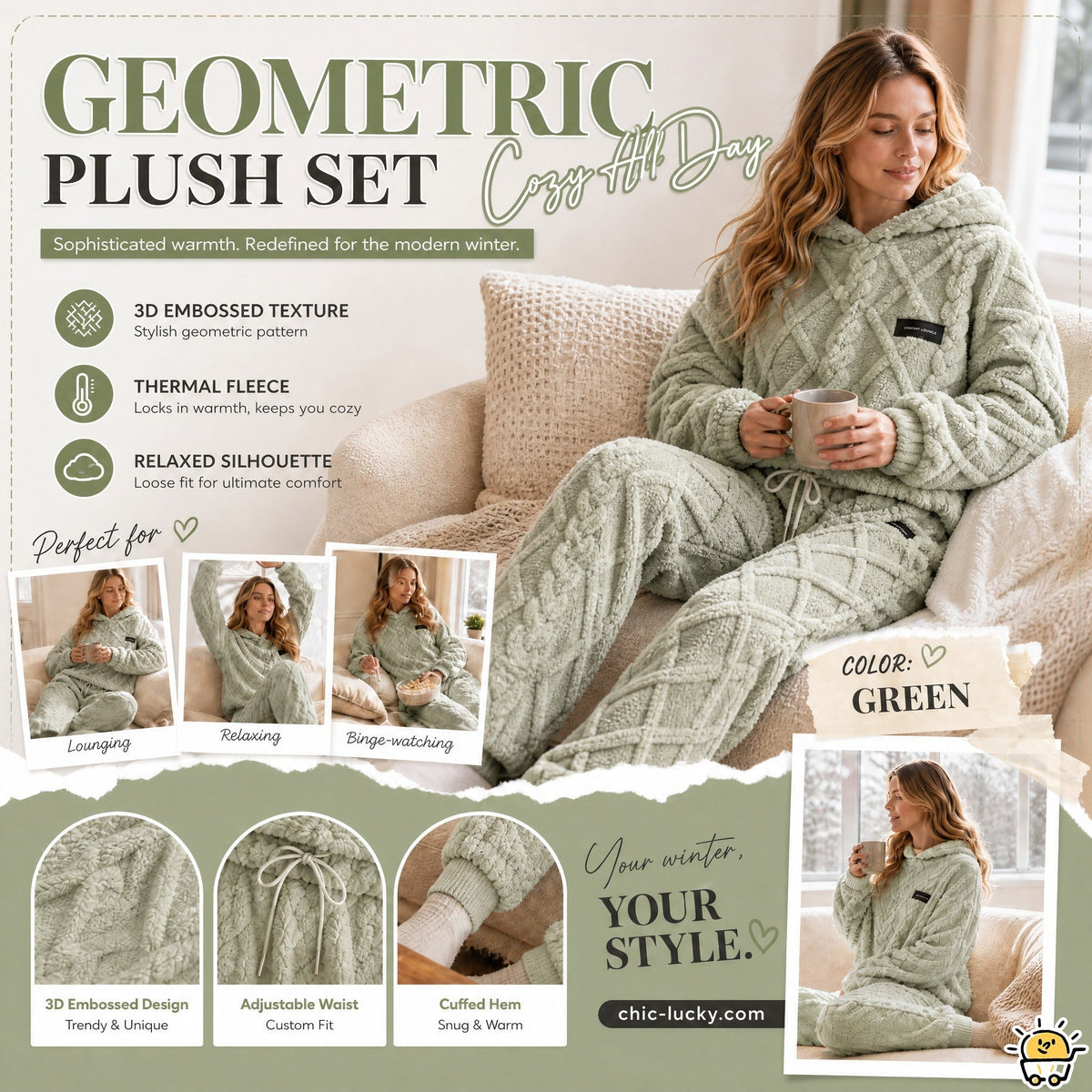 💖Black Friday Mega Deal – 50% off!💖Embossed Geometric Plush Set – Timeless Comfort & Effortless Style For Every Occasion