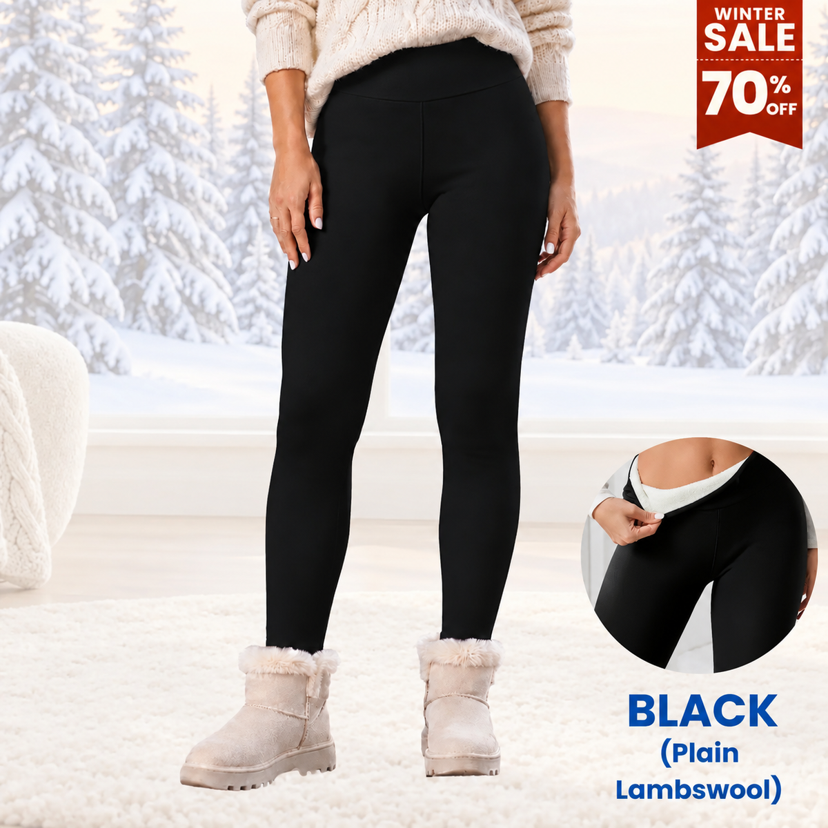 Thermal High-Waisted Lambswool Fleece Lining Cozy Comfort Leggings