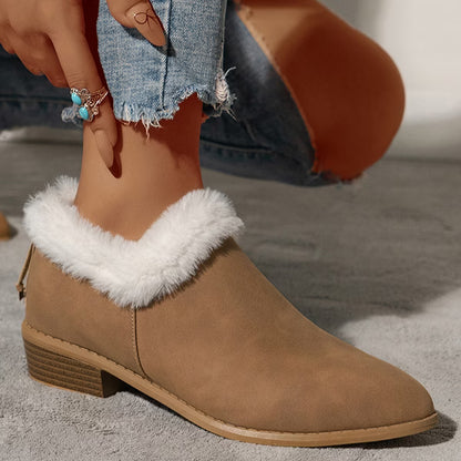 Women'S Chunky Heel Back Zip Ankle Cotton Boots