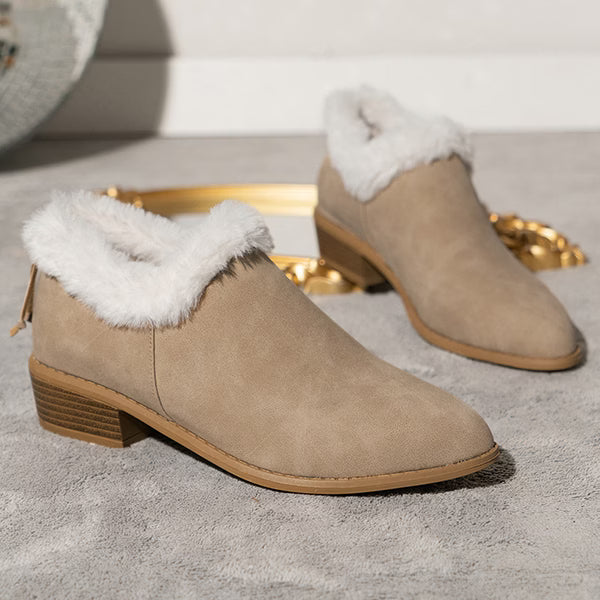 Women'S Chunky Heel Back Zip Ankle Cotton Boots
