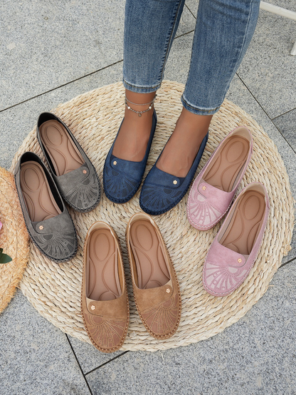 Liora Floral Cutout Comfort Flats – Women's Slip-On Walking Shoes