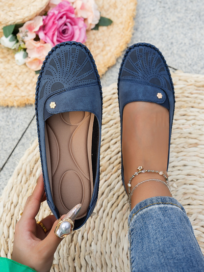 Liora Floral Cutout Comfort Flats – Women's Slip-On Walking Shoes