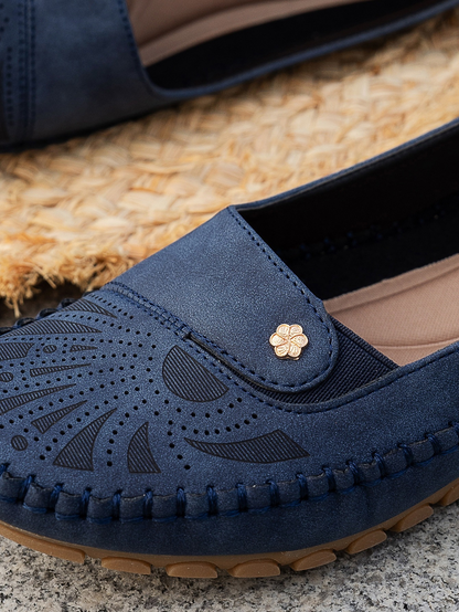 Liora Floral Cutout Comfort Flats – Women's Slip-On Walking Shoes