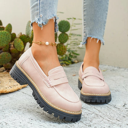Spring Autumn Women Suede Platform Loafers Shoes Slip on Round Toe Non-Slip