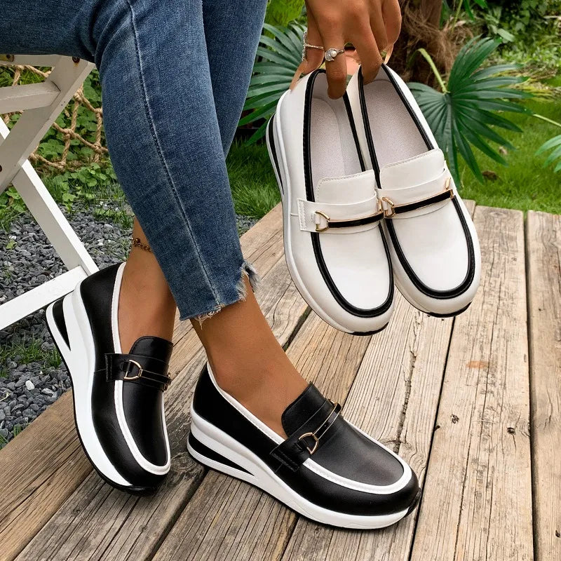 2026 New Solid Color Shallow Mouth Women's Sneakers Soft Soled Comfort Loafers Thick Soled Casual Women Shoes