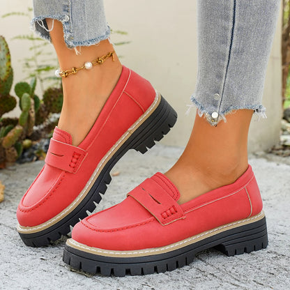 Spring Autumn Women Suede Platform Loafers Shoes Slip on Round Toe Non-Slip