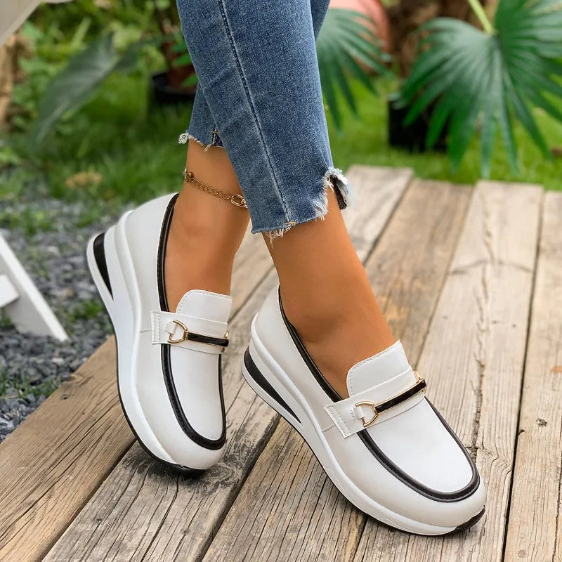 2026 New Solid Color Shallow Mouth Women's Sneakers Soft Soled Comfort Loafers Thick Soled Casual Women Shoes
