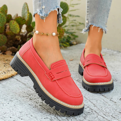 Spring Autumn Women Suede Platform Loafers Shoes Slip on Round Toe Non-Slip