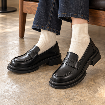 Chunky Leather Platform Loafers