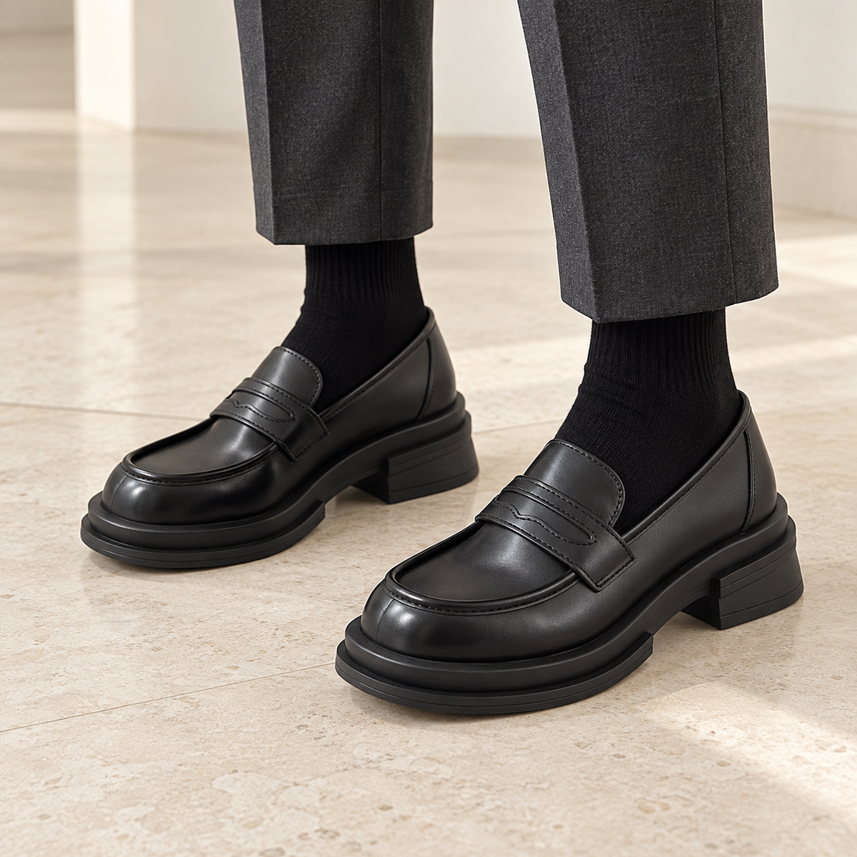 Chunky Leather Platform Loafers