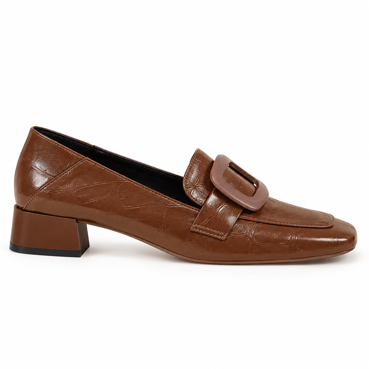 Square-Buckle Leather Loafers