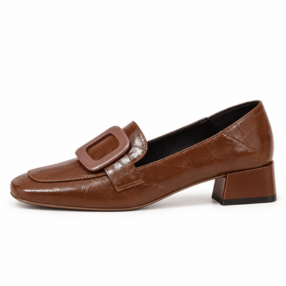 Square-Buckle Leather Loafers