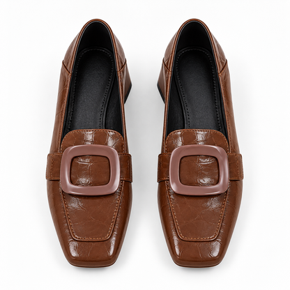 Square-Buckle Leather Loafers