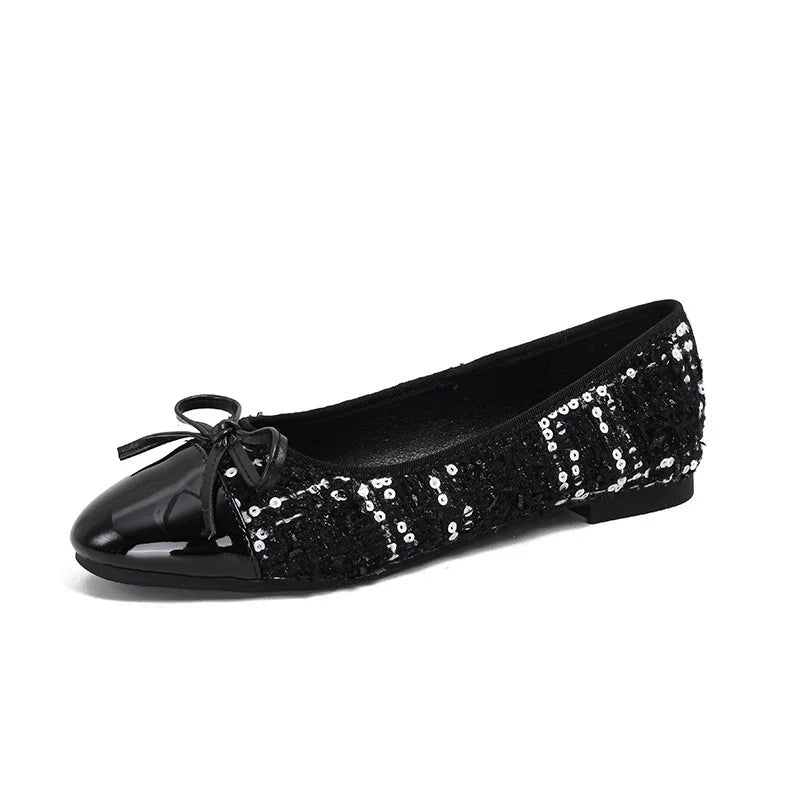 Tweed Bow Flat Shoes