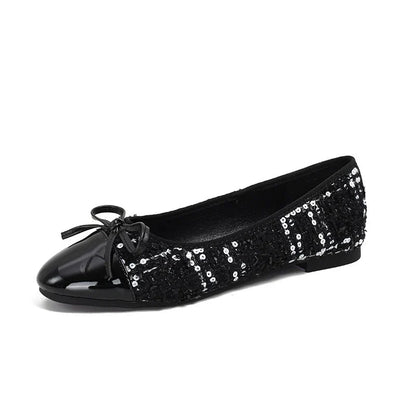 Tweed Bow Flat Shoes
