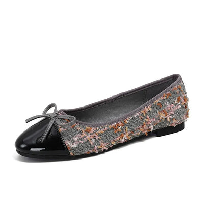 Tweed Bow Flat Shoes