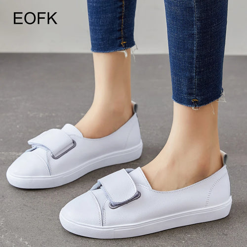 EOFK Summer Women Loafers Flats Lady Slip on White Genuine Leather Moccasins Casual Female Shoes Zapatos De Mujer