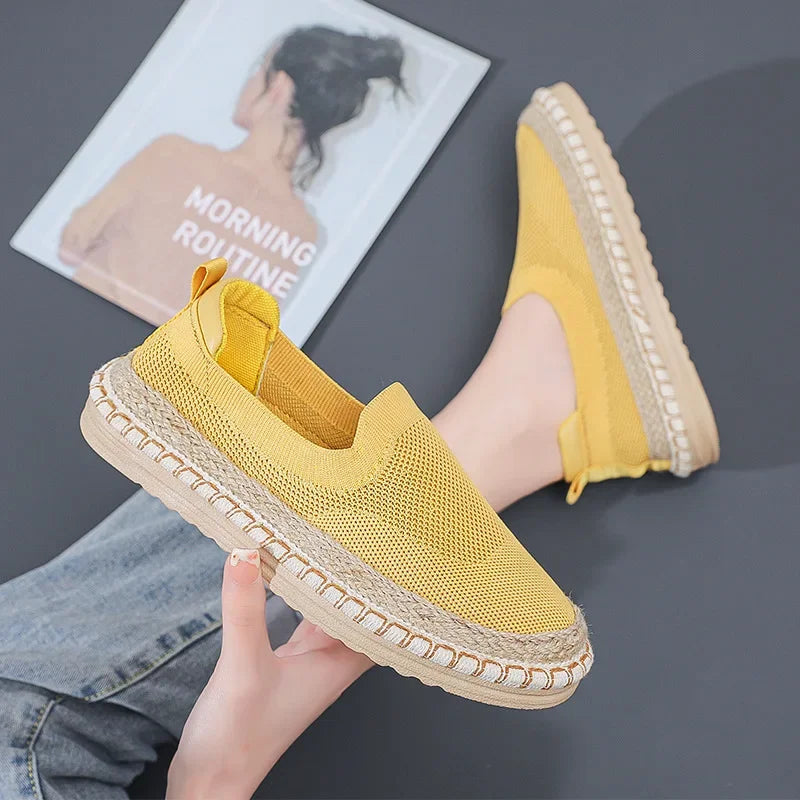 Women's Breathable Sneakers Flat Casual Shoes Slip on Ladies Loafers Vulcanized Shoes Walking Sneaker Footware