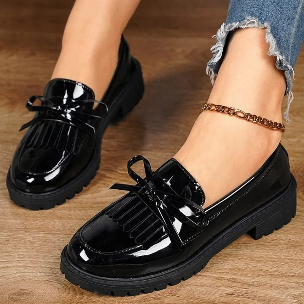 Casual Loafers for Women Platform PU Leather Shoes Woman Spring Comfort Tassel Slip on Flats Lady Single-shoe Office Plus Size